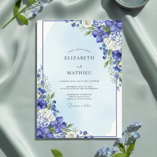Invitation Blue Botanical Bloom Wedding
