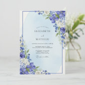 Invitation Blue Botanical Bloom Wedding (Debout devant)