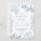 Invitation Blue Botanical Line Art Graduation Invite (Devant)