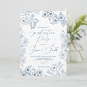 Invitation Blue Botanical Line Art Graduation Invite (Debout devant)