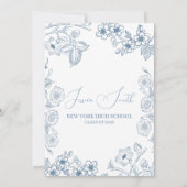 Invitation Blue Botanical Line Art Graduation Invite (Dos)