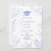 Invitation Blue Botanical Sketch Graduation Invite (Devant)