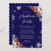 Invitation Blue Botanical Snowflake Christmas Party (Devant / Derrière)
