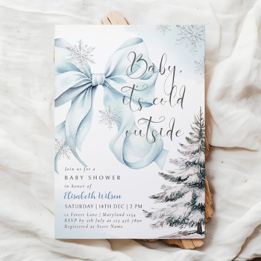Invitation Blue Bow Baby Il fait froid dehors Baby shower