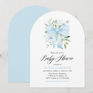 Invitation Blue Bow Baby in Bloom Floral Boy Baby shower