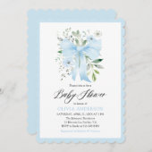 Invitation Blue Bow Baby in Bloom Floral Boy Baby shower (Devant / Derrière)