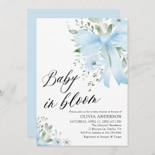 Invitation Blue Bow Baby in Bloom Floral Boy Baby shower