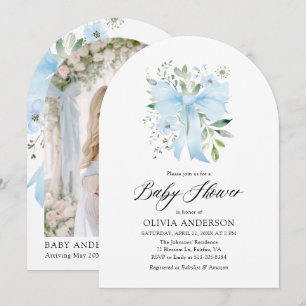 Invitation Blue Bow Baby in Bloom Floral Boy Baby shower