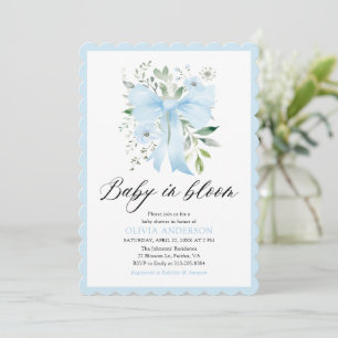Invitation Blue Bow Baby in Bloom Floral Boy Baby shower