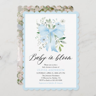 Invitation Blue Bow Baby in Bloom Floral Boy Baby shower