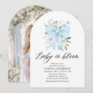Invitation Blue Bow Baby in Bloom Floral Boy Baby shower