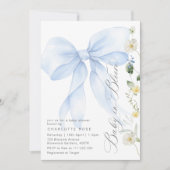 Invitation Blue Bow Baby in Fleur fleurie Baby boy douche (Devant)