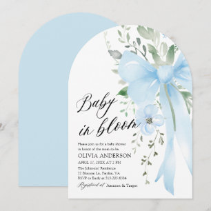 Invitation Blue Bow Baby in Floral Boy Arch Baby shower