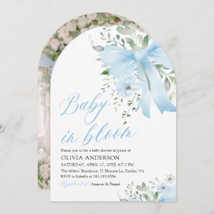 Invitation Blue Bow Baby in Floral Boy Arch Baby shower