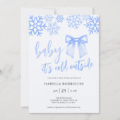 Invitation Blue Bow Baby Its Cold Outside Baby Shower (Devant)