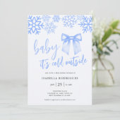 Invitation Blue Bow Baby Its Cold Outside Baby Shower (Debout devant)