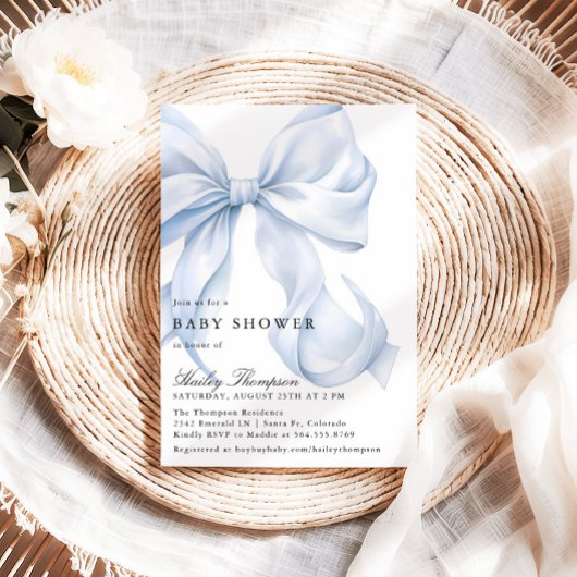 Invitation Blue Bow Baby Shower Coquette Bow