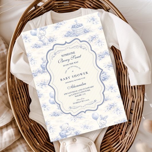 Invitation Blue Bow Blueberry Garden Baby Shower