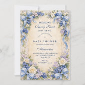 Invitation Blue Bow Blueberry Garden Baby Shower (Devant)