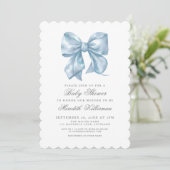 Invitation Blue Bow Boy Baby Shower (Debout devant)