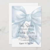 Invitation Blue Bow Boy Baby Shower (Devant / Derrière)