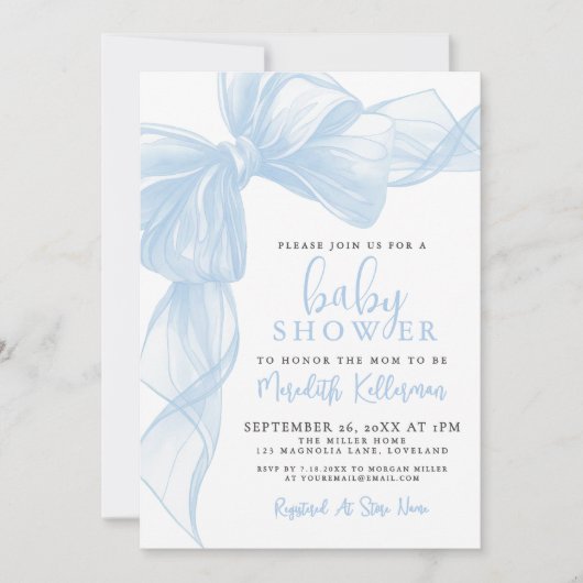 Invitation Blue Bow Boy Baby Shower (Devant)
