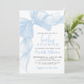 Invitation Blue Bow Boy Baby Shower (Debout devant)