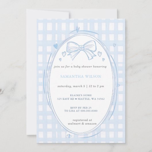 Invitation Blue Bow Boy Baby Shower (Devant)