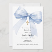 Invitation Blue bow boy Baptême (Devant)