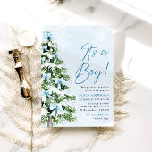 Invitation Blue Bow Boy Christmas Tree Oh Baby Baby shower