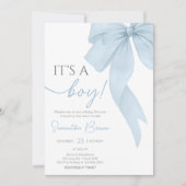 Invitation Blue Bow C'Est Un Baby shower Garçon (Devant)