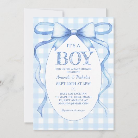 Invitation Blue Bow C'est un garçon Douche (Devant)