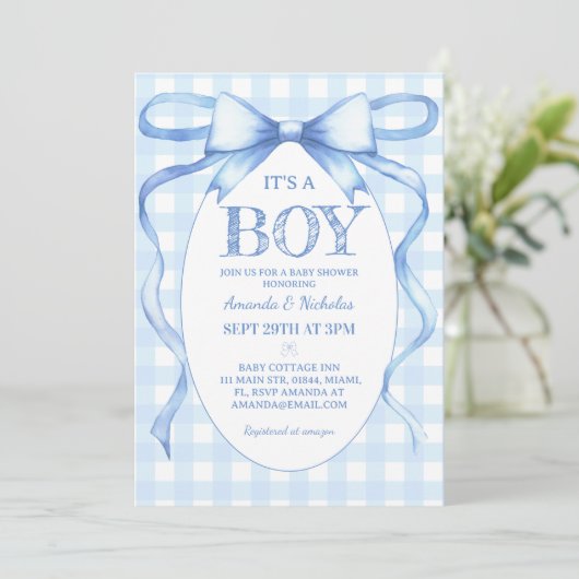 Invitation Blue Bow C'est un garçon Douche (Debout devant)