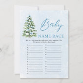 Invitation Blue Bow Christmas Baby Name Race Baby Shower Game (Devant)