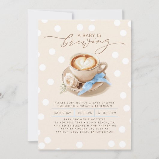 Invitation Blue Bow Coffee Baby Is Brewing Boy Baby Shower (Devant)