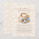 Invitation Blue Bow Coffee Baby Is Brewing Boy Baby Shower (Devant / Derrière)