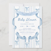 Invitation Blue Bow Coquette Blue Boy baby shower (Devant)
