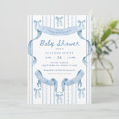 Invitation Blue Bow Coquette Blue Boy baby shower (Debout devant)