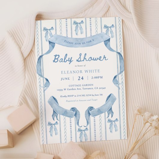 Invitation Blue Bow Coquette Blue Boy baby shower