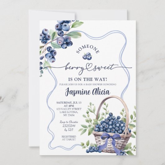 Invitation Blue Bow Coquette Blueberry Baby Shower (Devant)