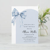 Invitation Blue Bow Coquette Boy Baby Shower  (Debout devant)