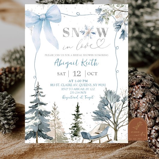 Invitation Blue Bow Coquette Snow In Love Bridal Shower