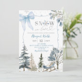 Invitation Blue Bow Coquette Snow In Love Bridal Shower (Debout devant)