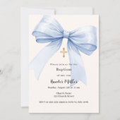 Invitation Blue bow crème garçon Baptême (Devant)