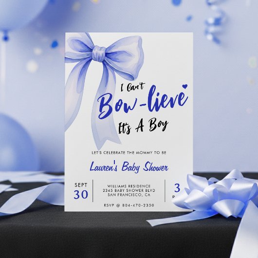 Invitation Blue Bow Cute It's a Boy Baby Shower