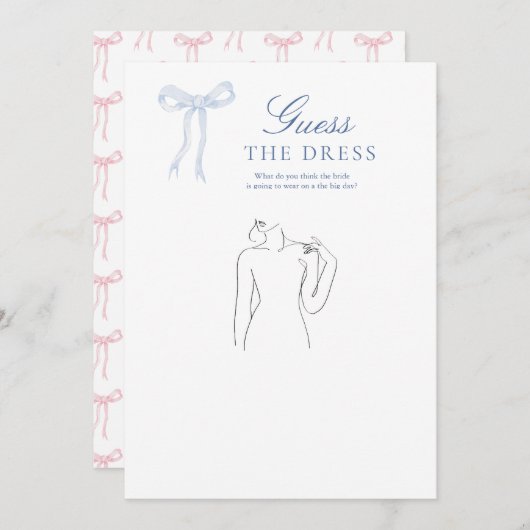 Invitation Blue Bow Devine La Fête des mariées De Robe Jeu (Devant / Derrière)