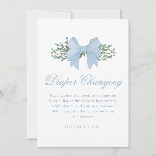 Invitation Blue Bow Diaper Changer Baby shower Jeu (Devant)