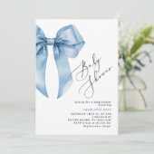Invitation Blue Bow Elegant Baby boy Douche (Debout devant)