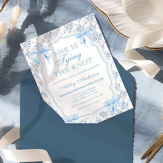 Invitation Blue Bow Elle noue la Fête des mariées de noeud