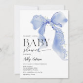 Invitation Blue Bow Floral Baby Boy Douche (Devant)